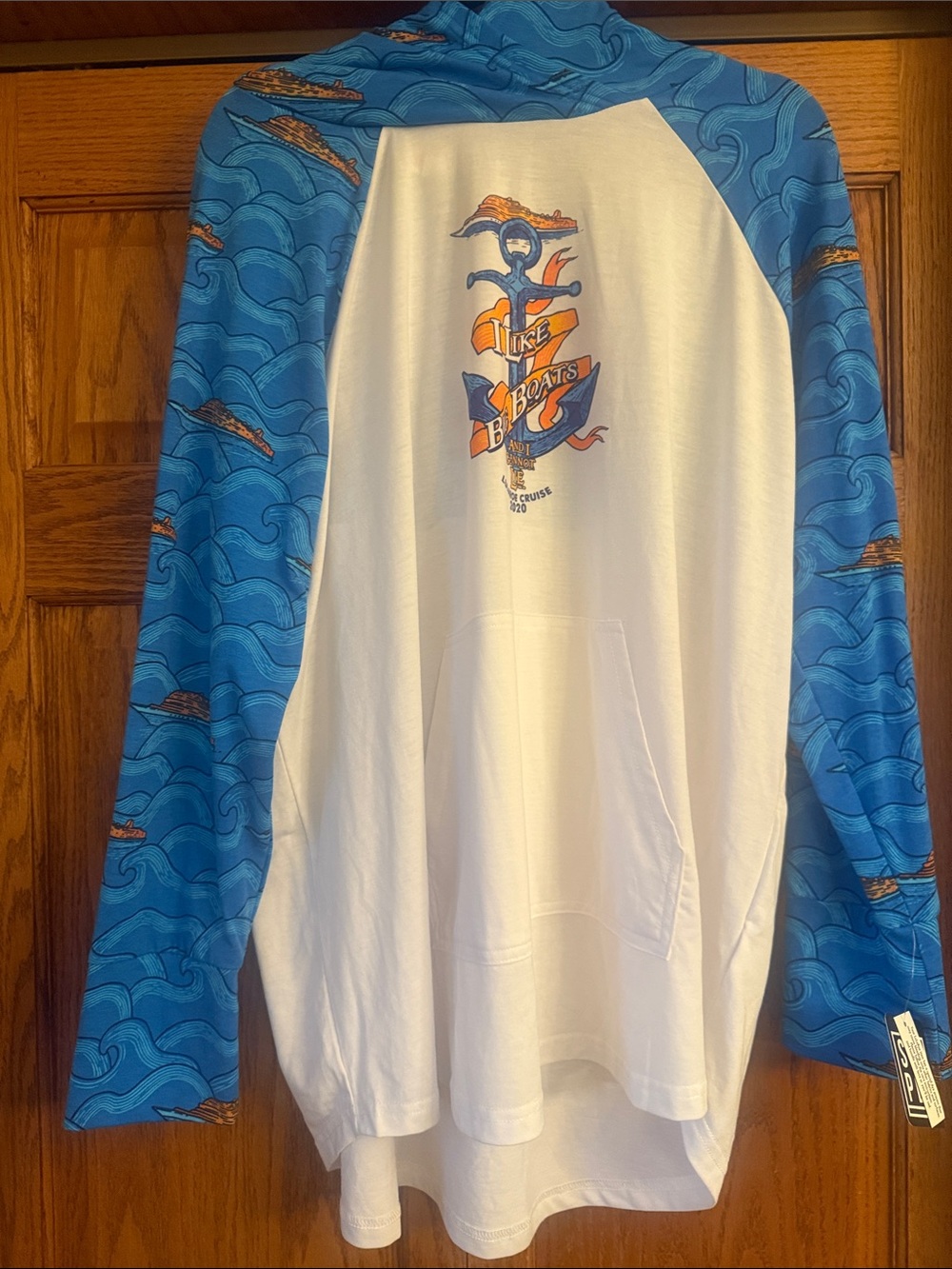 LuLaRoe Lightweight Hoodie Blue Anchor Cruise I like Big Boats 2x